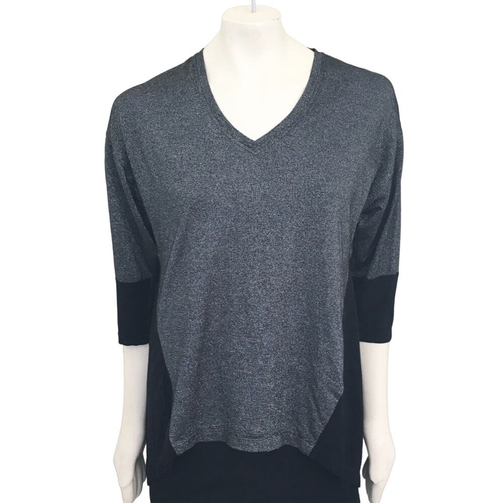 LOGO LORI GOLDSTEIN Metallic Knit Layered V-neck Top SZ S